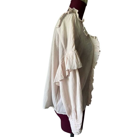ALLSAINTS Blush Pink Cotton Long Sleeve Ruffled Blouse XS - Picture 6 of 8